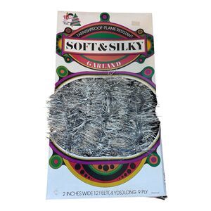 Vintage Decor Noel Soft & Silky Silver Tinsel Christmas Garland 12ft 9 Ply Retro